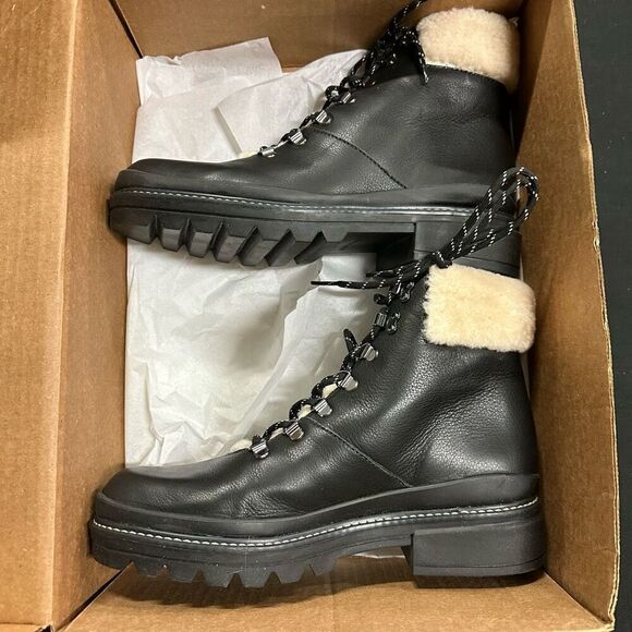 Bernardo Black Sherpa Tongue Lace Up Combat Boots 9.5 - Picture 4 of 7